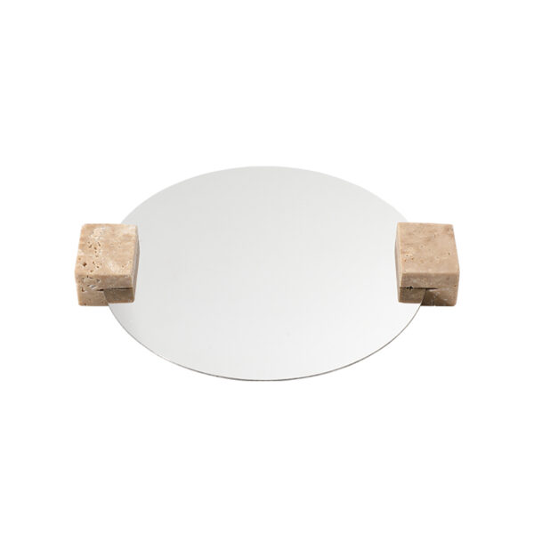 Round Mirror Plate – Stainless Steel + Travertine
