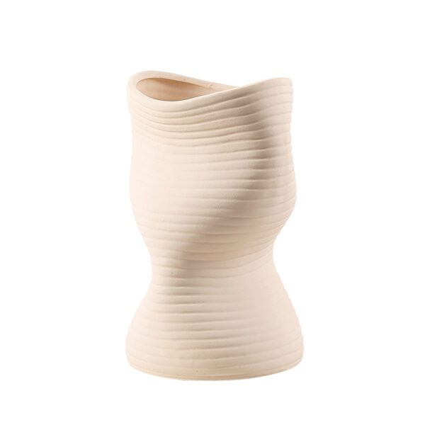 Vertical Curved Bottle – Tall Beige Ceramic